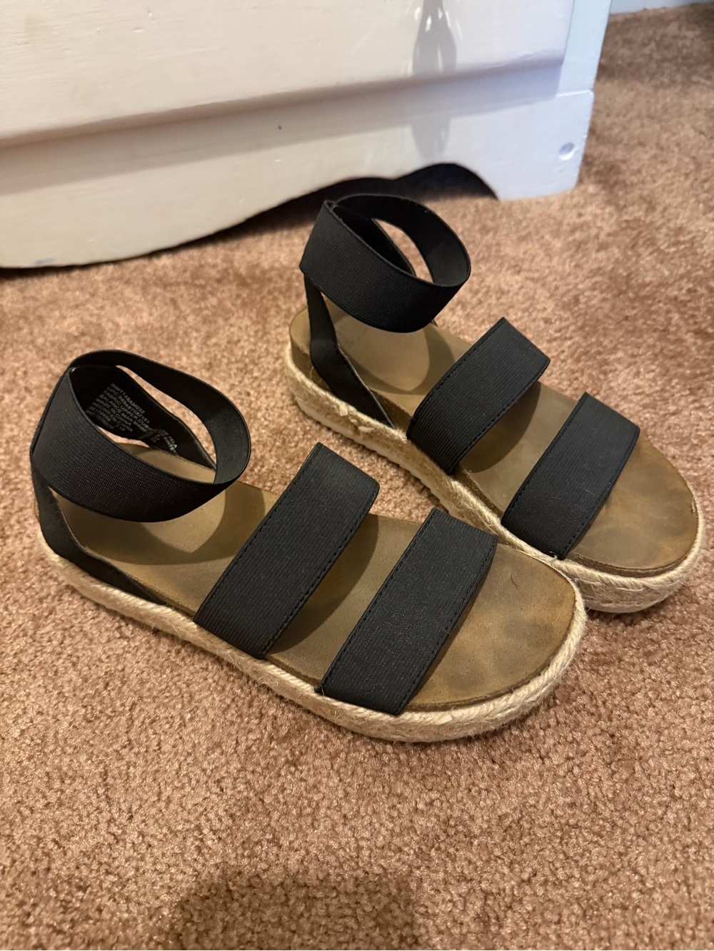 Black Elastic-Strap Espadrille Wedge Sandals